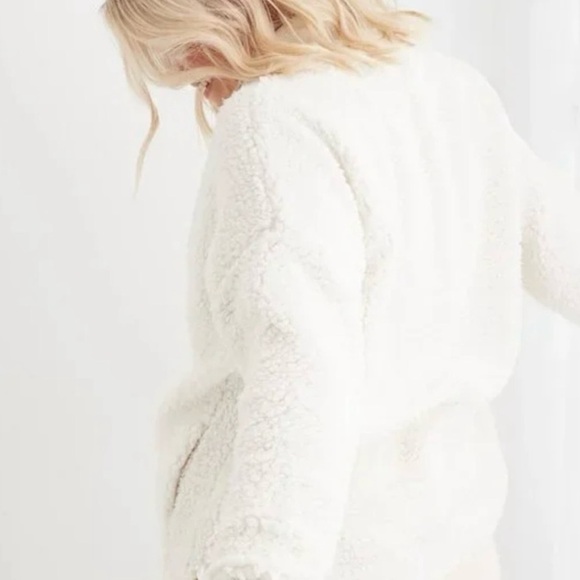 NWT Aerie Dream Sherpa Quarter Zip Sweatshirt - Large - Ivory White - Picture 3 of 7